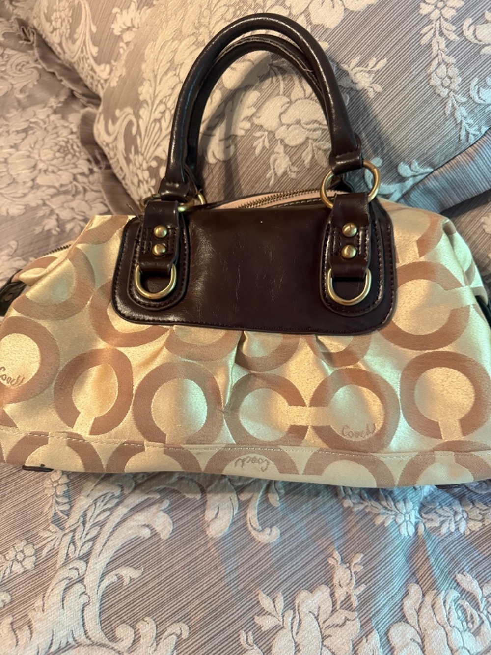 Coach Gold Signature Satchel with Brown Leather Trim - Picture 2 of 6